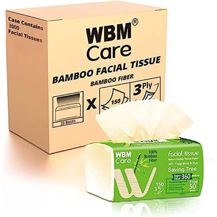 WBM LLC - Wholesale Tissue Paper - WBM Bamboo Facial Tissues, 150 Tissues/ Each5