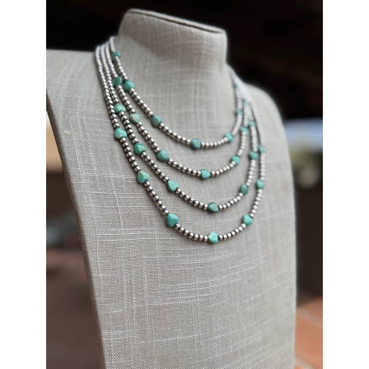 Nizhonitradersllc - Wholesale Beaded/Pearl Necklace - Handcrafted Kingman Turquoise & Sterling Silver Heart 4mm Beaded Necklace1