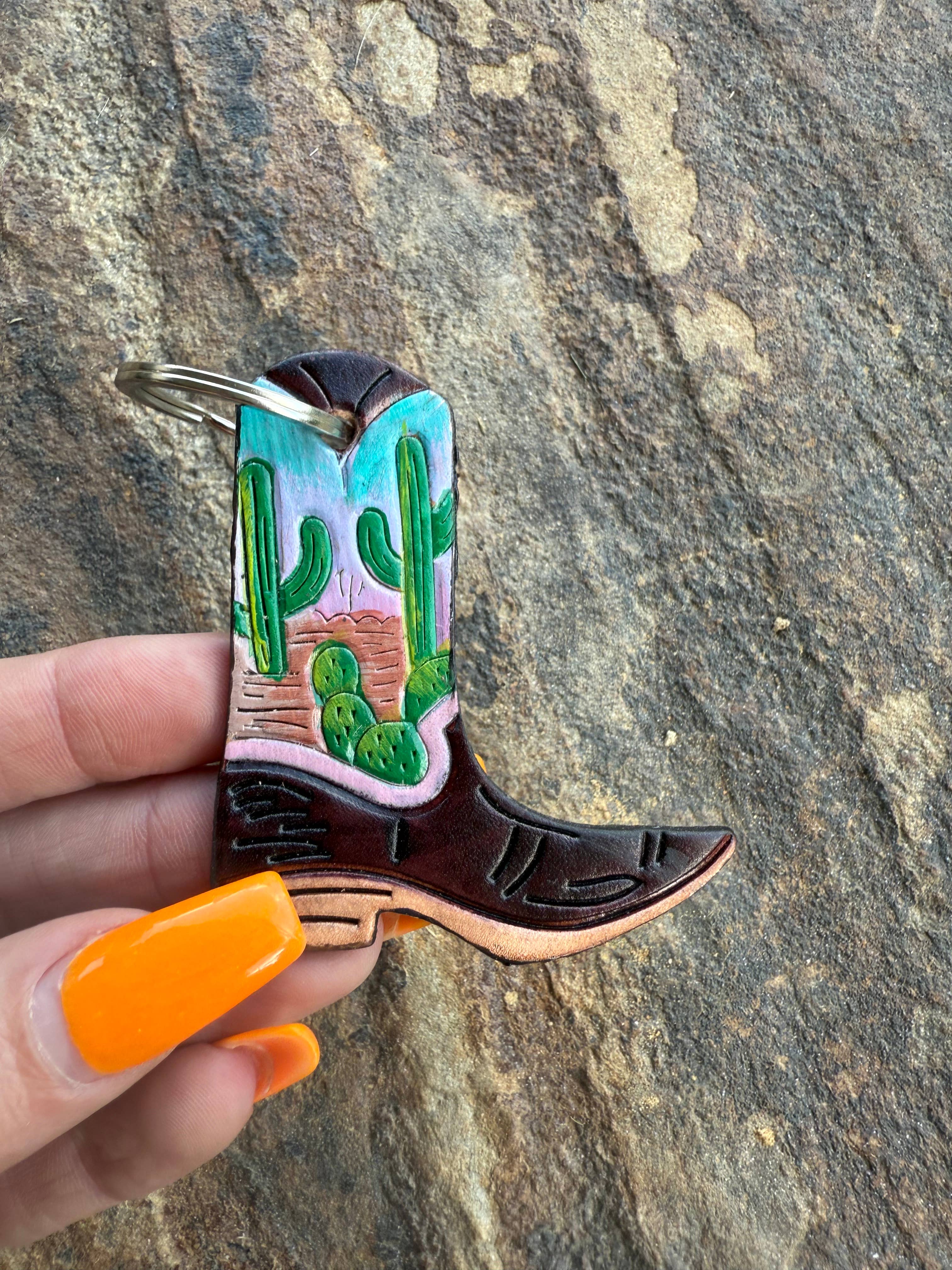 Texas Western Cowhide Bags and More - Wholesale Keychain - Women's - Leather Boot Hand Painted Keychain, Charm3