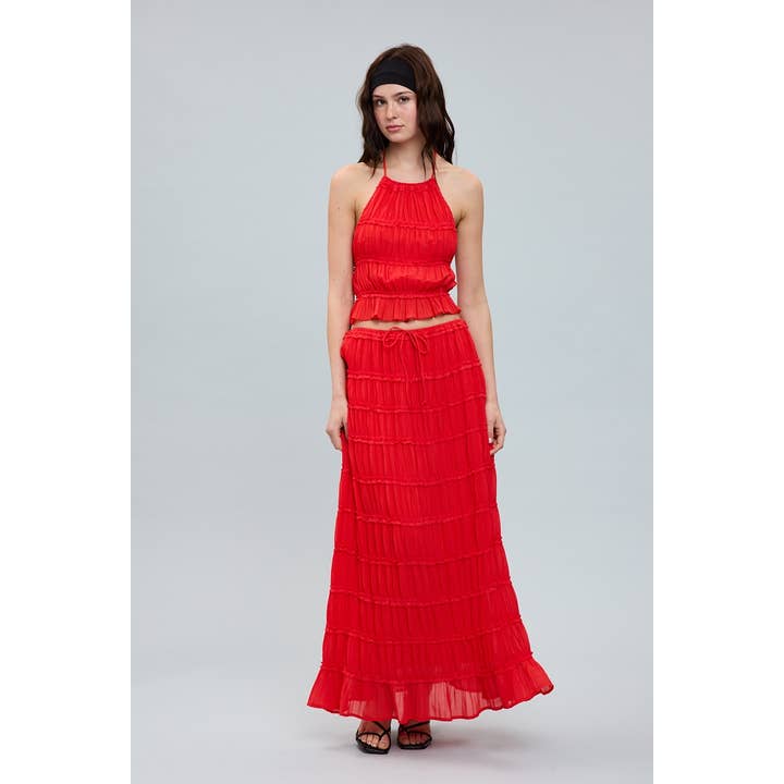FULLBODY TIERED CRINKLE TIE TOP & MAXI SKIRT SET for wholesale by Sky to Moon