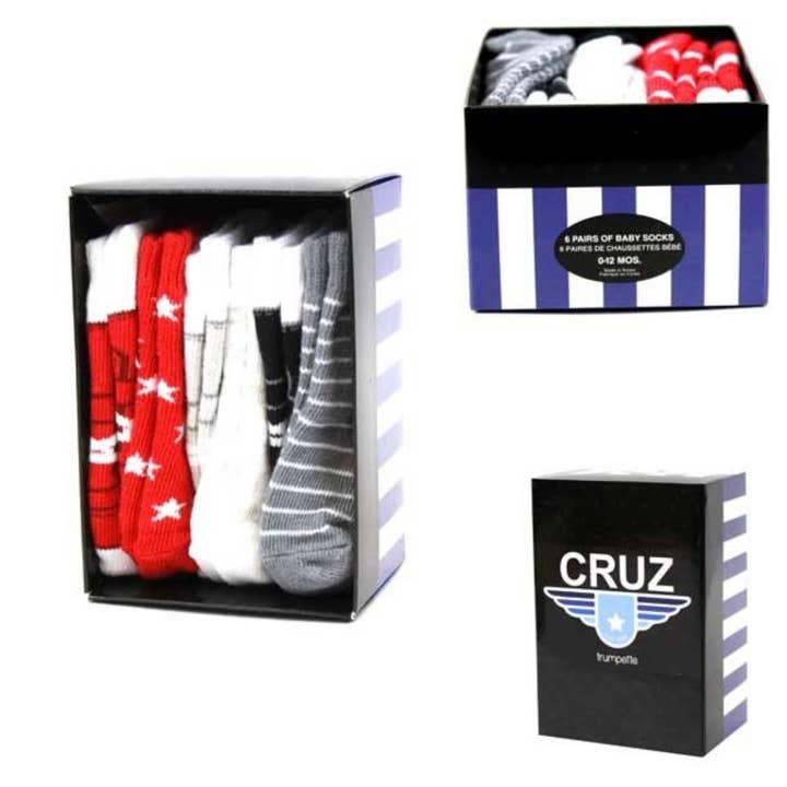 St. Louis Wholesale LLC - Wholesale Socks - Baby - Trumpette- Cruz Style 0-12 Month Socks- 6pk