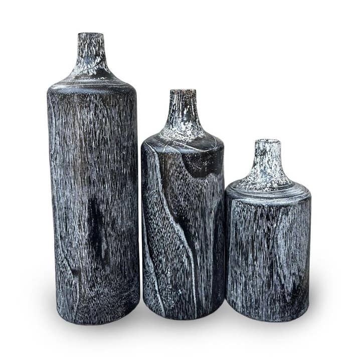 Natura Harper Vase Set of 3 - Burnt Black Teak for wholesale by Style In Form