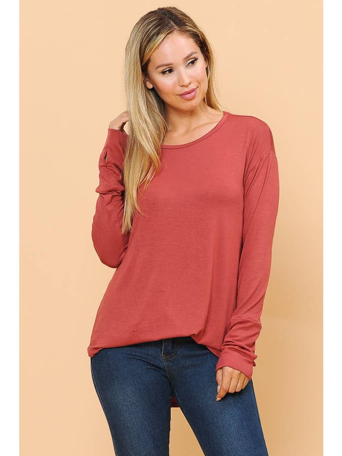 Burgundy Apparel - Wholesale Tunic - Women's - LONG SLEEVE TOP WITH THUMB HOLE38