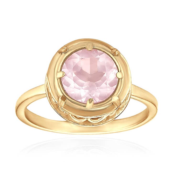 Runder facettierter Rosenquarzring aus Vermeil-Gold für den Großhandel von Anatoli Jewelry