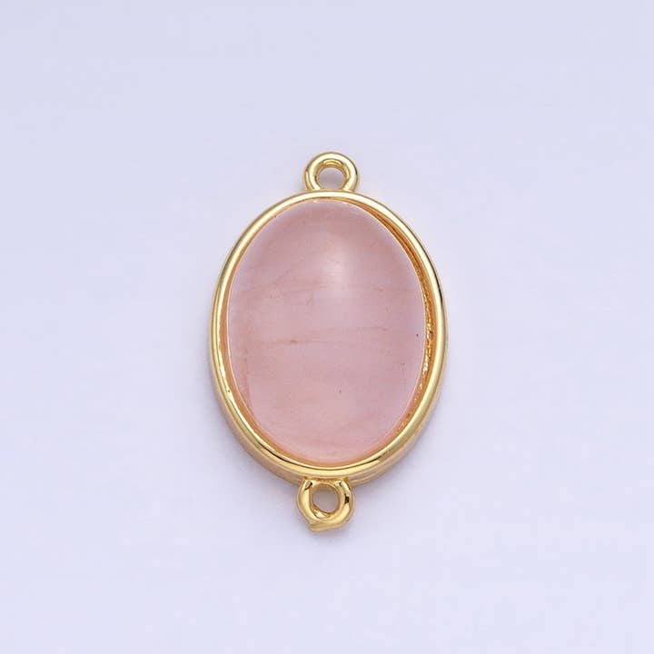 24K Gold Filled Rose Quartz Natural Gemstone Oval Connector | Y-789 for wholesale by Aim Eternal