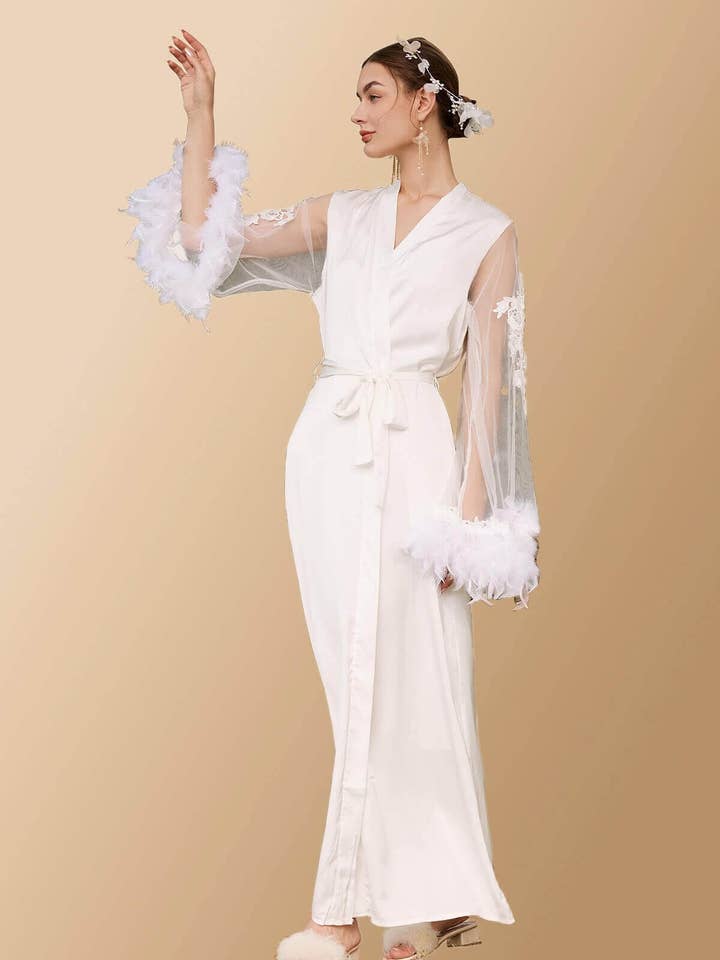 White Feather Bridal Robe for wholesale on Faire
