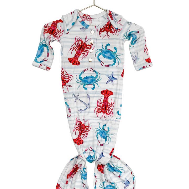 Lobster and Crab Newborn Knotted Gown for wholesale by Florida Kid Co.