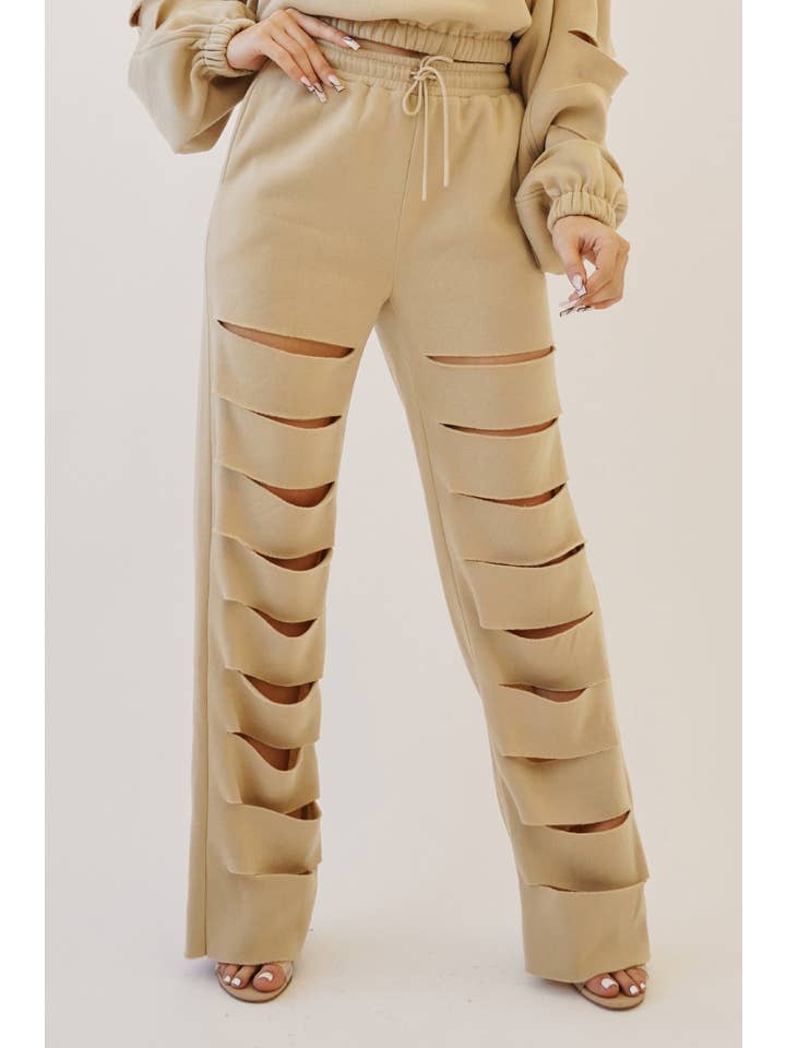 No Vacancy - Wholesale Pants - Women's - Cut out legs fleece straight pants