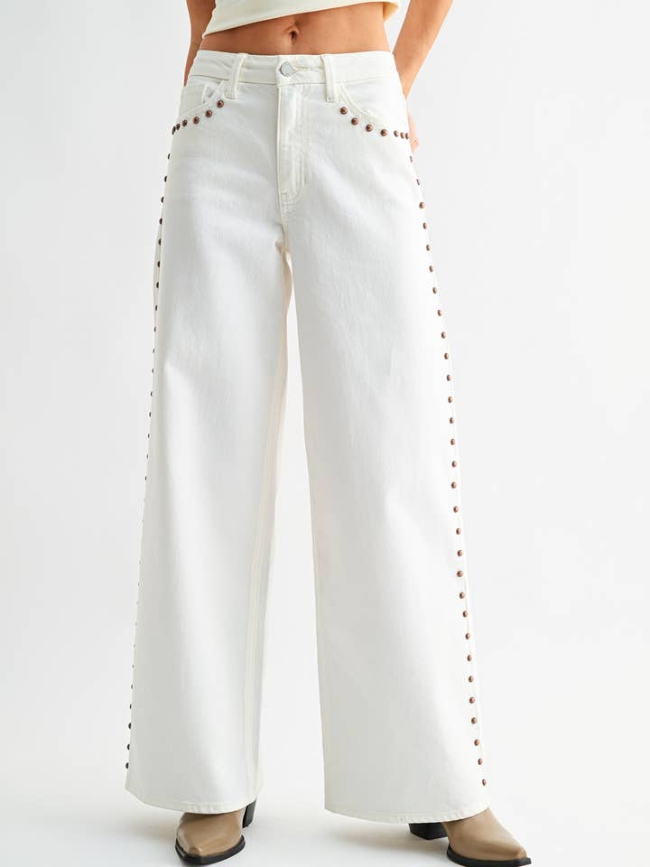 DP689-A - CRM - Studded HR Palazzo Wide Leg for wholesale by JBD