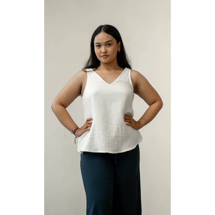 V-Neck Swing Top Cotton Crinkle | White for wholesale by Balizen Direct from Bali