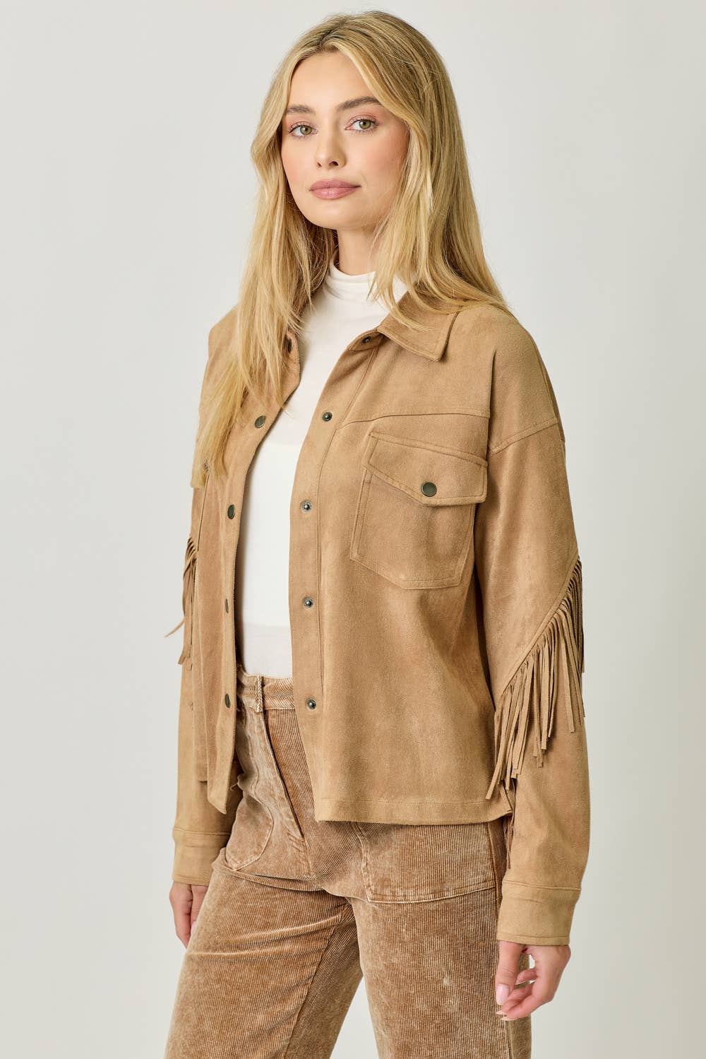 Mystree - Vendita all'ingrosso Giacca a camicia - Donna - 20609 Giacca Camicia in Suede con Dettaglio sul Retro a Frange35