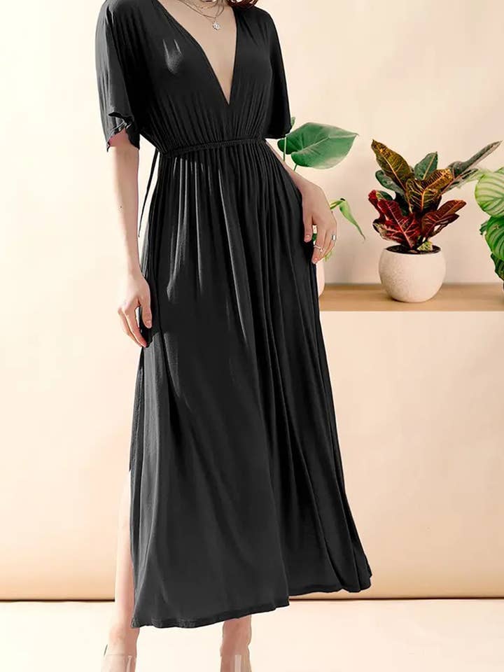 ACCITY - Wholesale Dress - Women's - V-Neck Short Sleeve Back Bow Empire Dress16