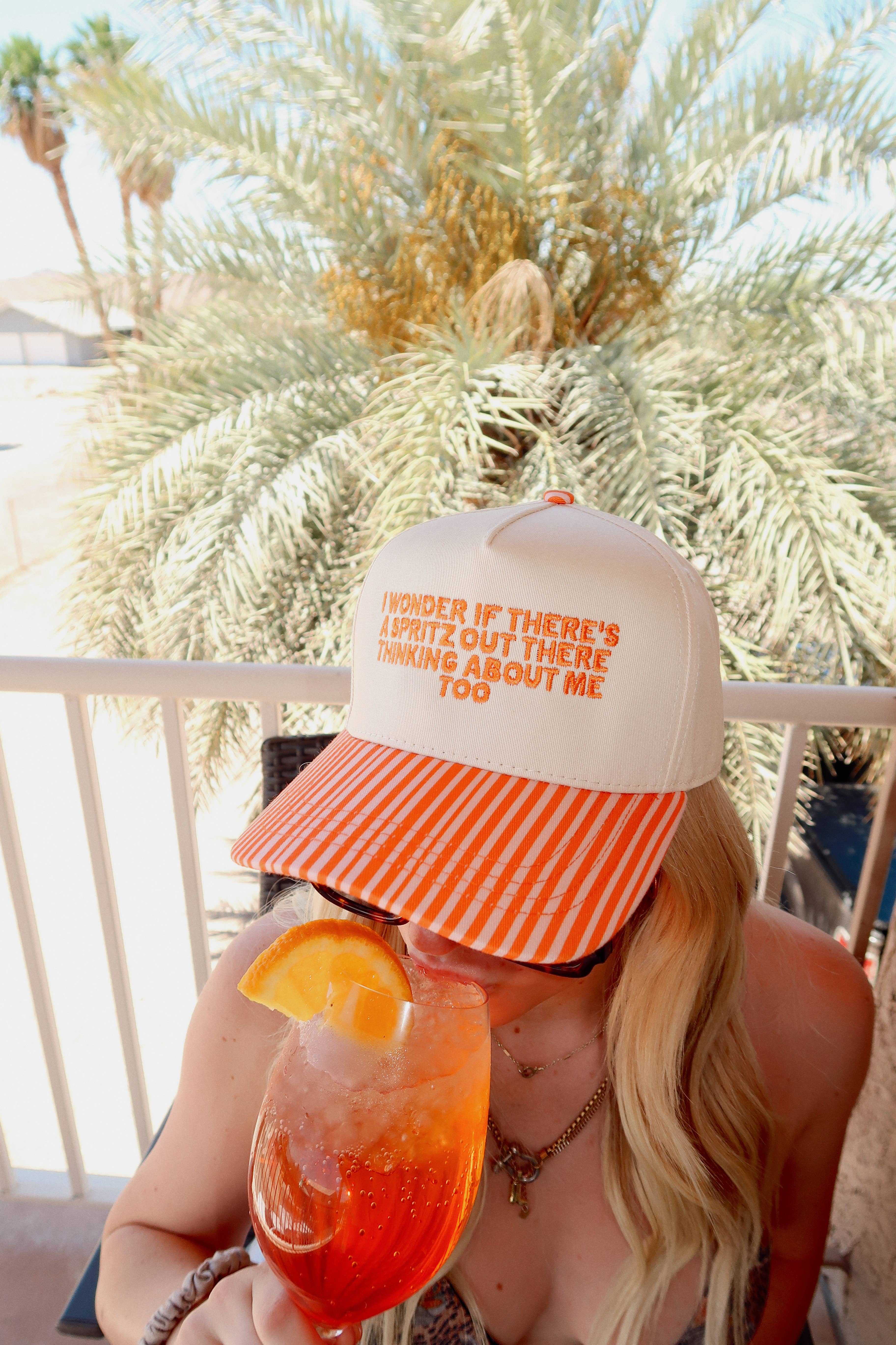Ruby Moon - Wholesale Trucker Hat - Women's - Spritz Hat Orange Striped Bill Embroidered Hat