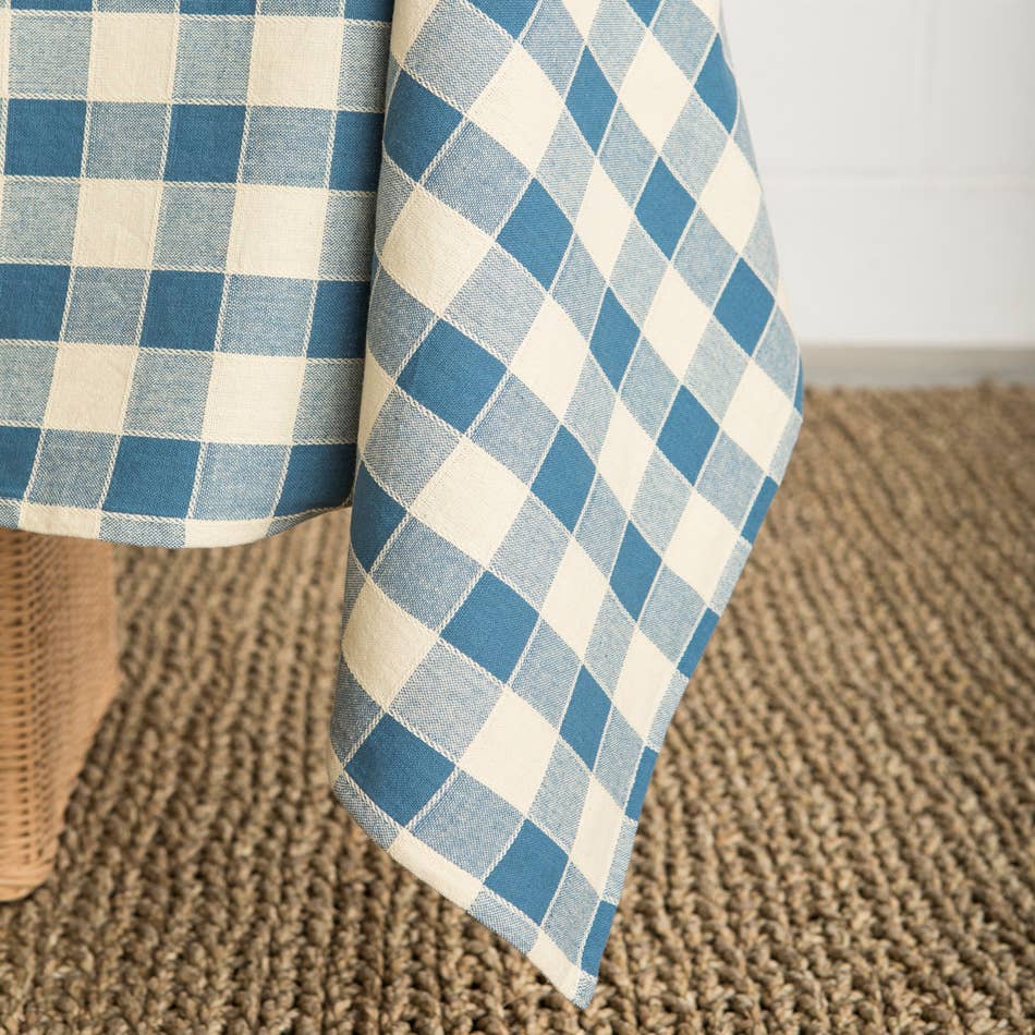 Mahe Homeware - Wholesale Tablecloth - Check Woven Cotton Tablecloth Ocean Blue1