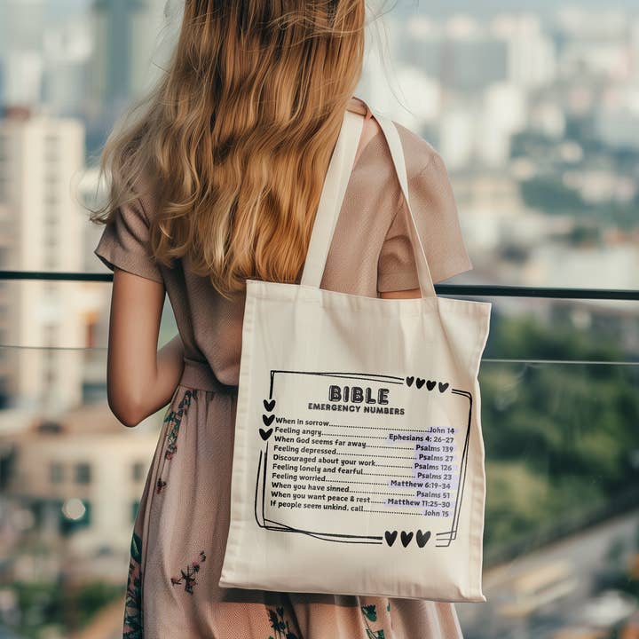 "Bible emergency numbers" Tote Bag for wholesale by KSDESIGNS