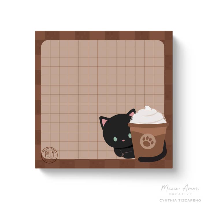 Coffee Black Cat Grid Sticky notes for wholesale by Meow Amor Creative