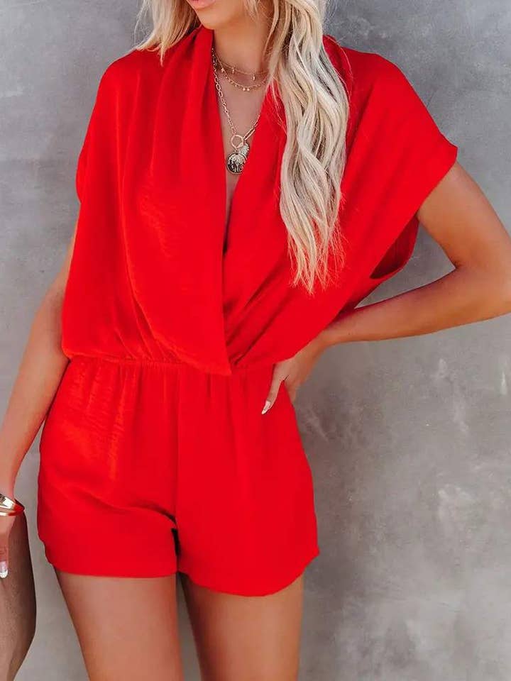 Fashion Combination - Wholesale Jumpsuit - Women's - plunge short sleeve pocket design rompers2