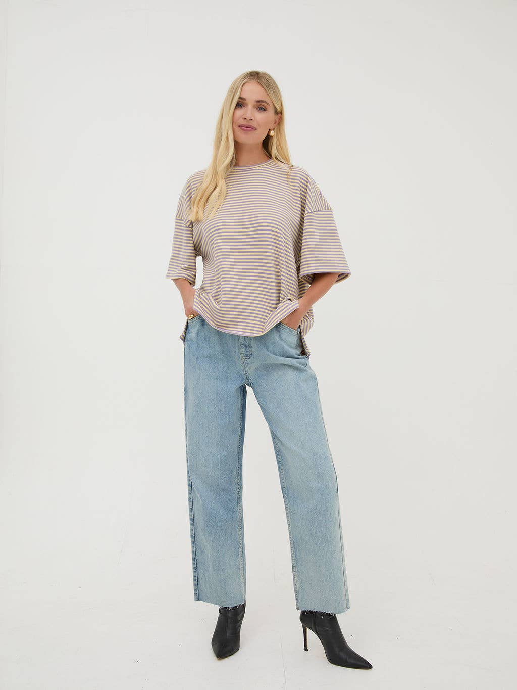 Purple Premium Super Soft Stripe A-Line Tee for wholesale on Faire5