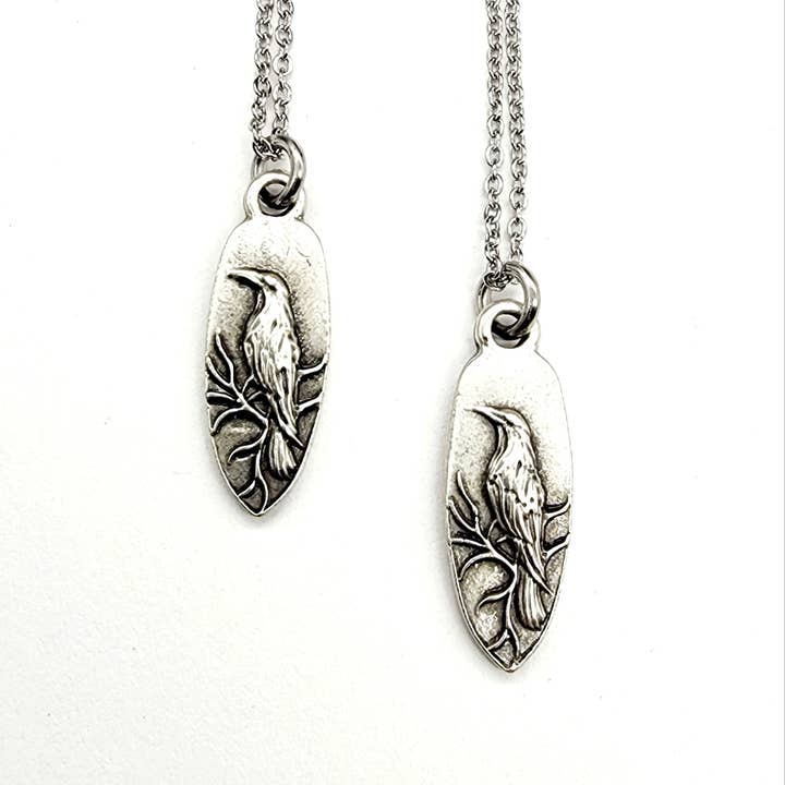 MergingMetals - Wholesale Pendant/Charm Necklace - Antique Silver Whispering Raven Pendant Necklace