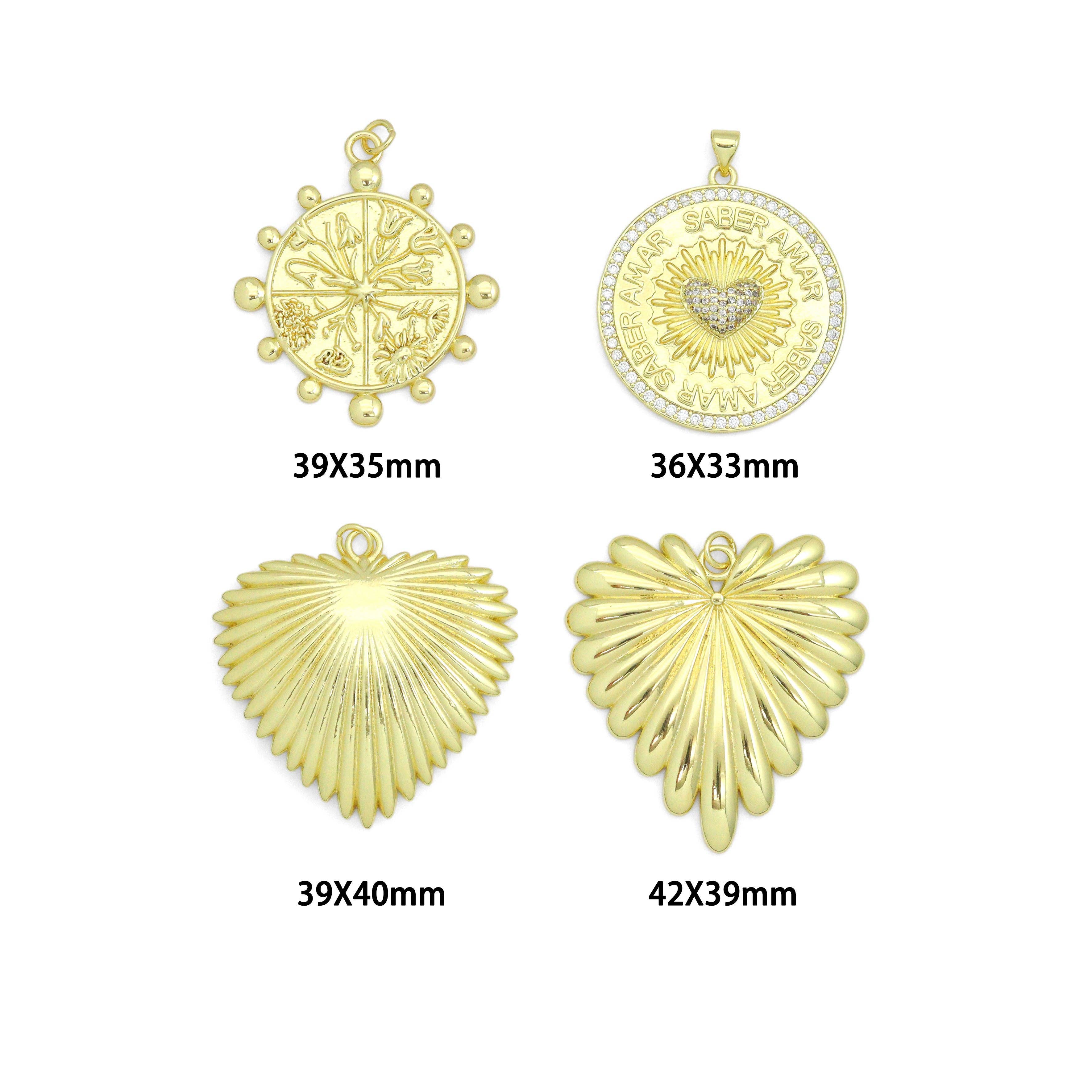 BestBeads&Beyond - Wholesale Individual Charm/Pendant - Large Spike Coin, Heart Charm Pendant, Sku#LK12894