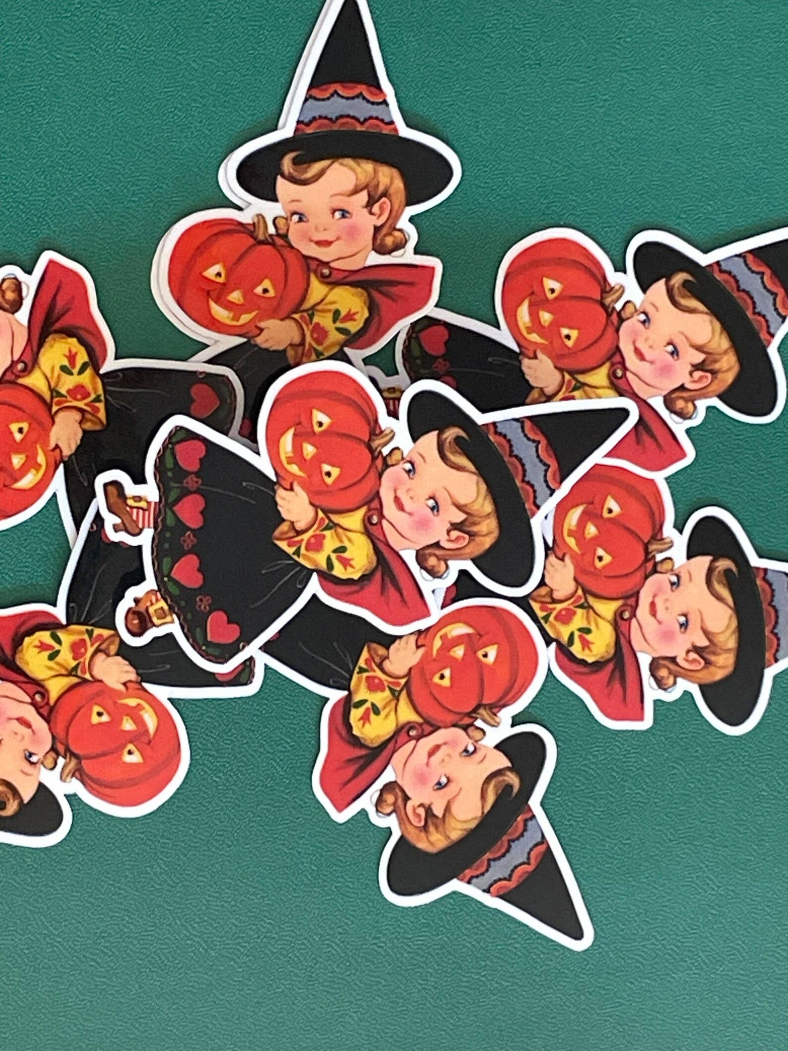 littlevintagetale - Wholesale Sticker - Halloween witch and her pumpkin Sticker | Handmade Sticker |1