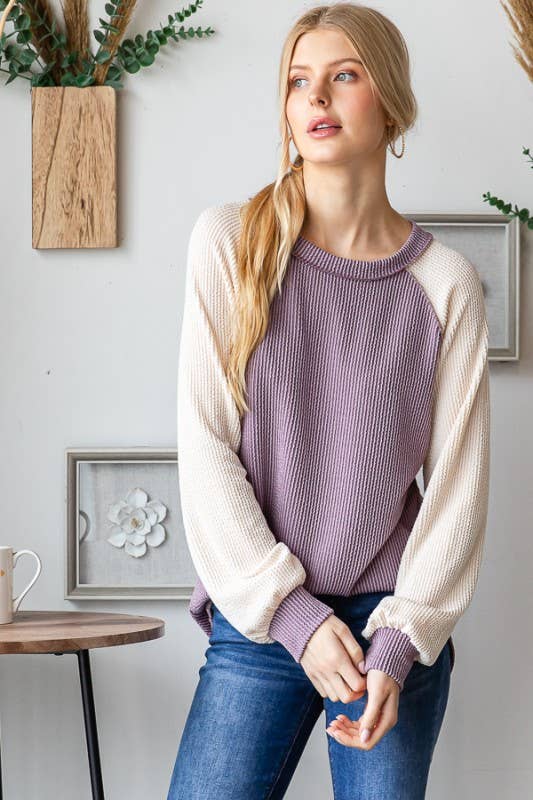 HEIMISH - Vendita all'ingrosso Tunica - Donna - ET7689-10 TOP URBANO A BLOCCHI DI COLORE A COSTINE CON MANICHE A SBUFFO4