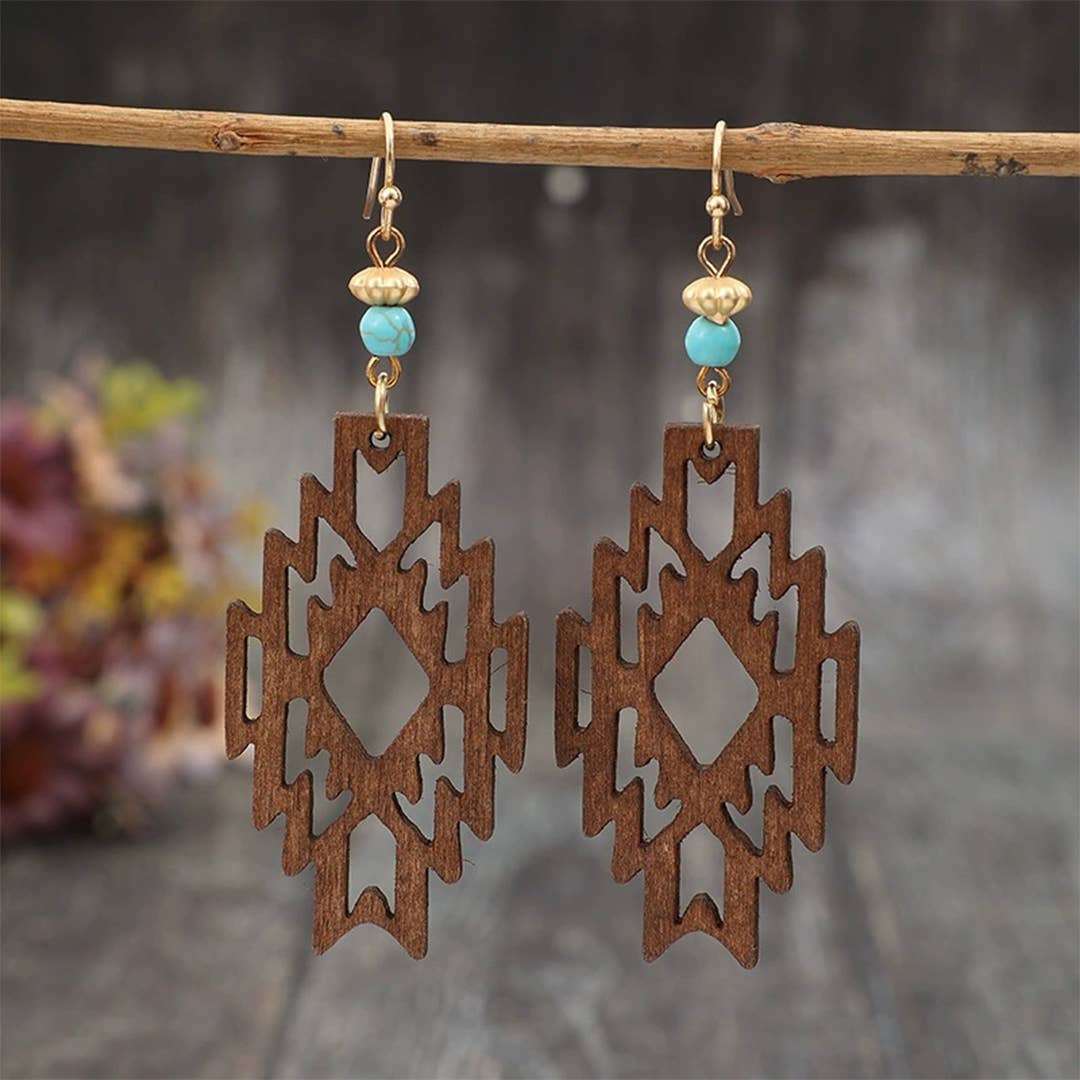 UNISHE – wholesale Pluggörhängen – Vintage ihåliga träörhängen i romb SP6102