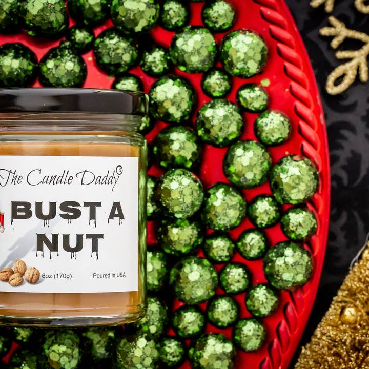 The Candle Daddy - Wholesale Jar/Filled Candle - Bust A Nut Holiday Candle - Funny Christmas Candle Gift
