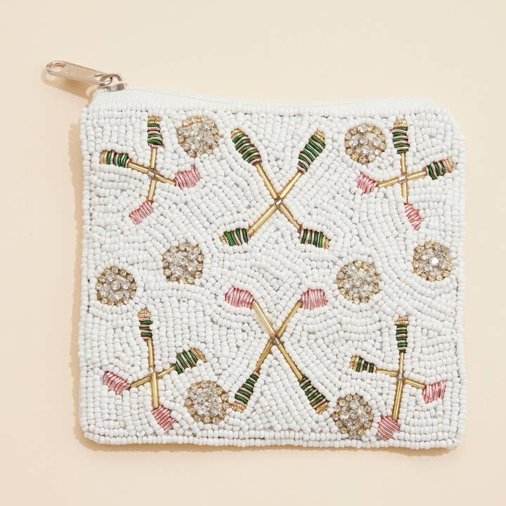 Bandy Racket & Ball Beaded Coin Pouch for wholesale by Lilla Haven