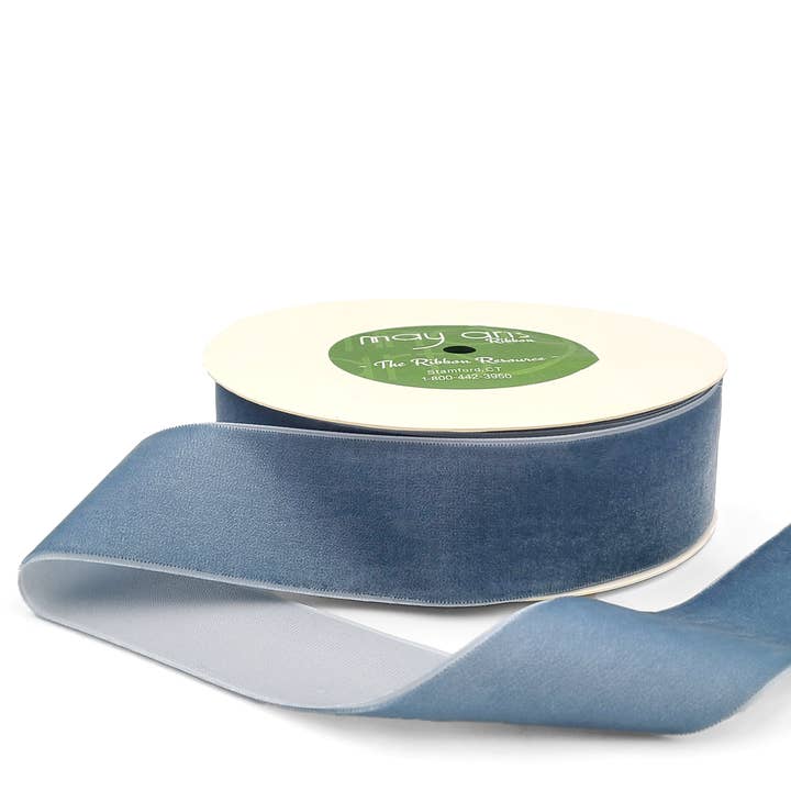 May Arts Ribbon - Wholesale Ribbon - Gift Wrapping - 1.5" Dusty Blue Classic Woven Velvet Ribbon