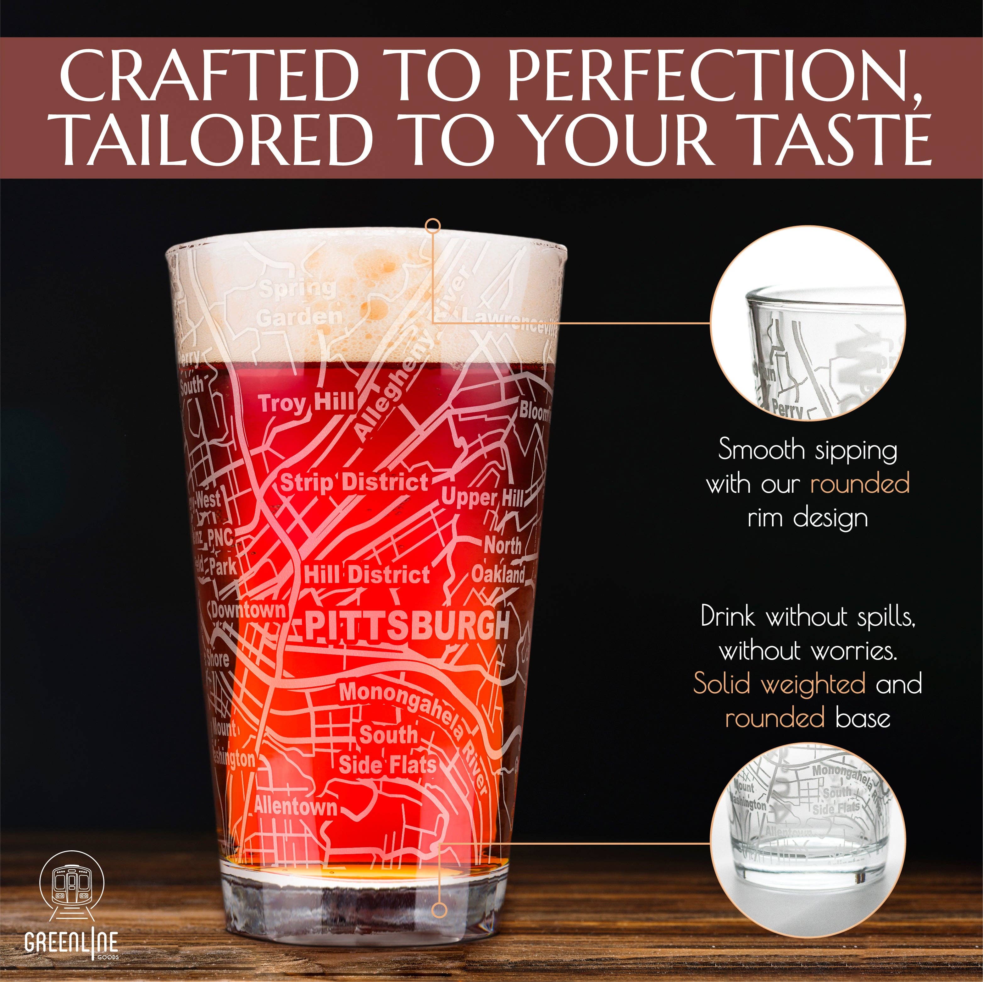 Greenline Goods - Vente Verre/chope à bière - Verres à bière avec grille de la ville de Pittsburgh1