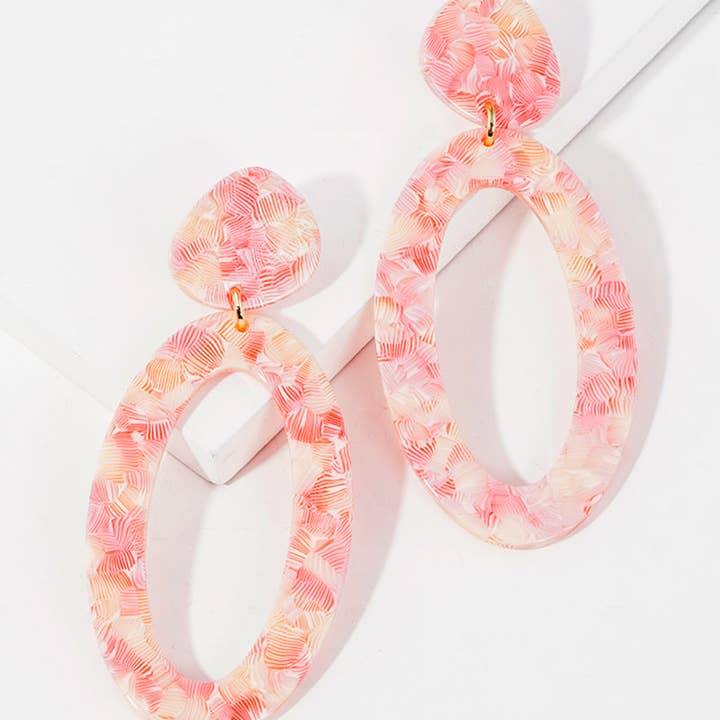 Wild Honey - Wholesale Dangle Earrings - Two-tier Oval Shaped Acetate Post Drop Earrings