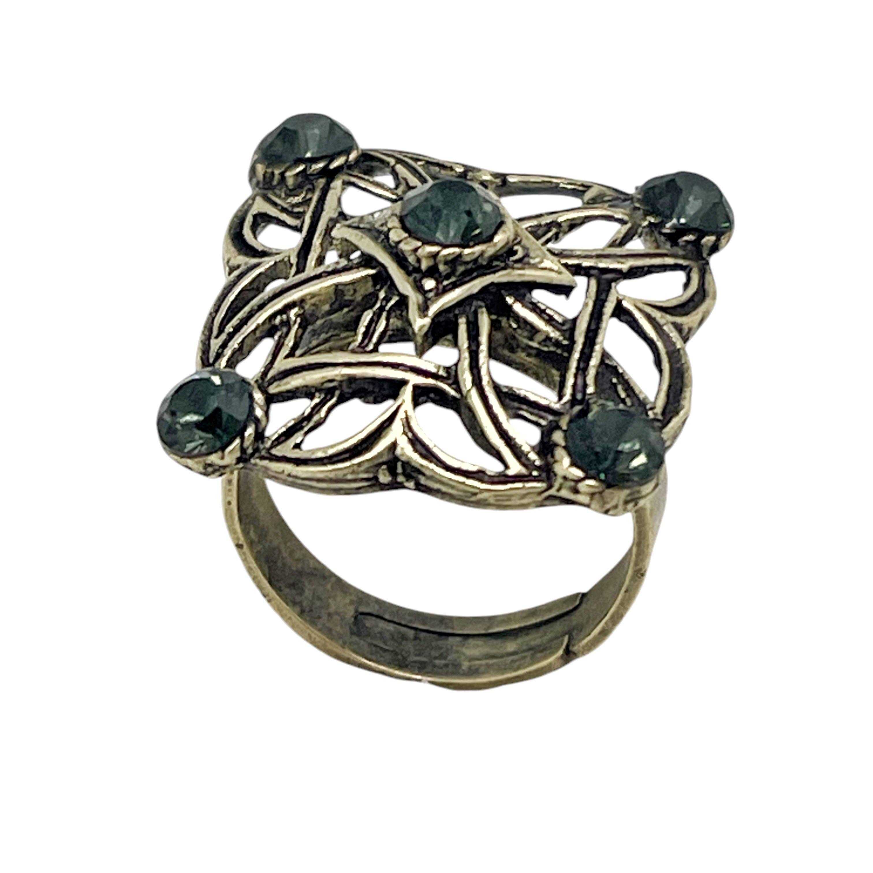 Gloria Mago - Vente Bague de cocktail/de cérémonie - Bague carrée encrée avec cristaux diamant noir et dorure2