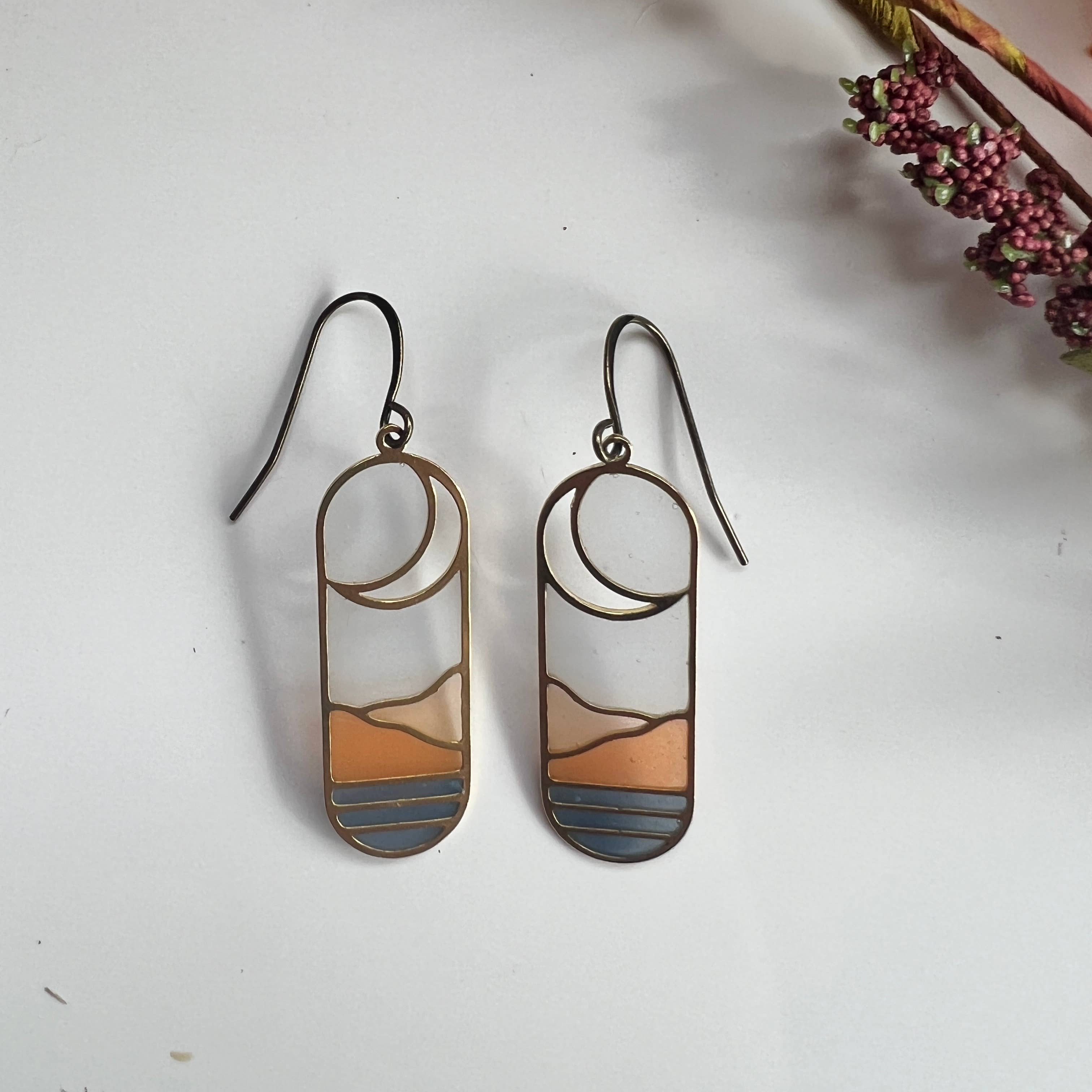 Wild Lupine Folkcraft - Wholesale Dangle Earrings - Horizon // stained glass resin earrings