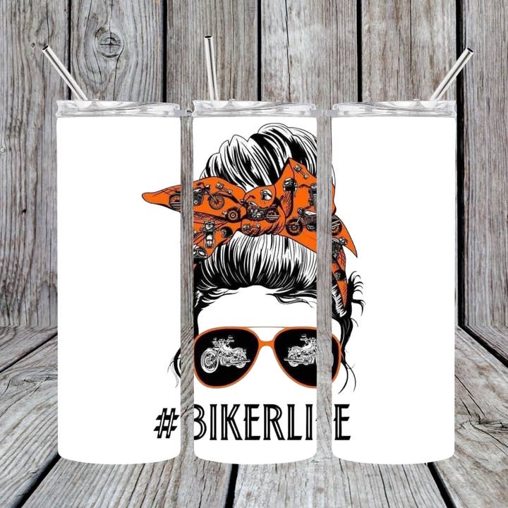 Biker Life, HD, motorcycle 20oz Skinny Tumbler for wholesale by Dogwood Graphics & Design