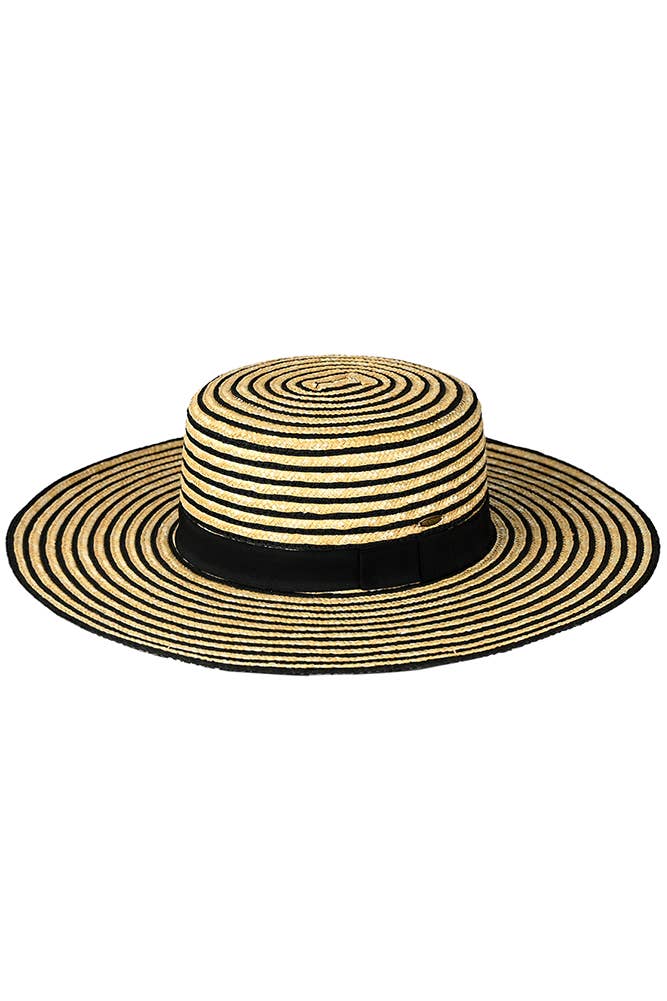 Hana - Wholesale Straw Hat - Women's - C.C Stripe Pattern Straw Boater Sun Hat7