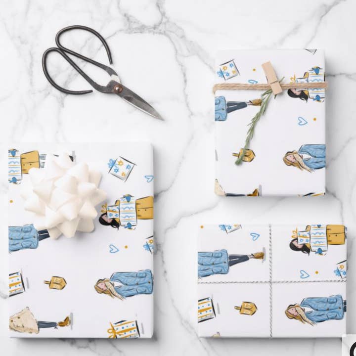 Hanukkah Girls Gift Wrap Sheets for wholesale by Jennifer Vallez