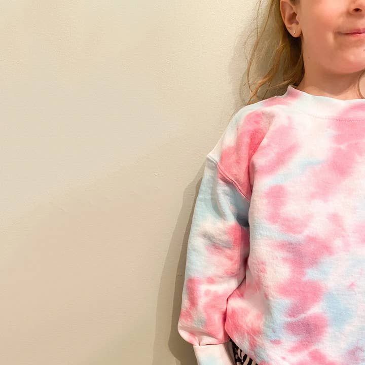 TIE DYE CUSTOM BLANK KIDS CREWNECK SWEATSHIRT for wholesale by cella gold