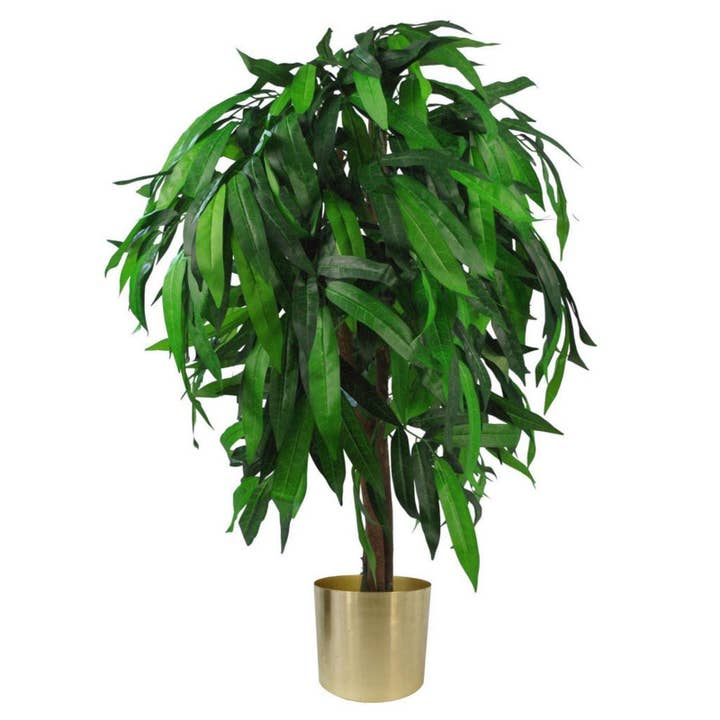 Kunstmatige mangoplantenboom groen goud plantenbak 100 cm stam voor wholesale door Leaf Design UK LTD
