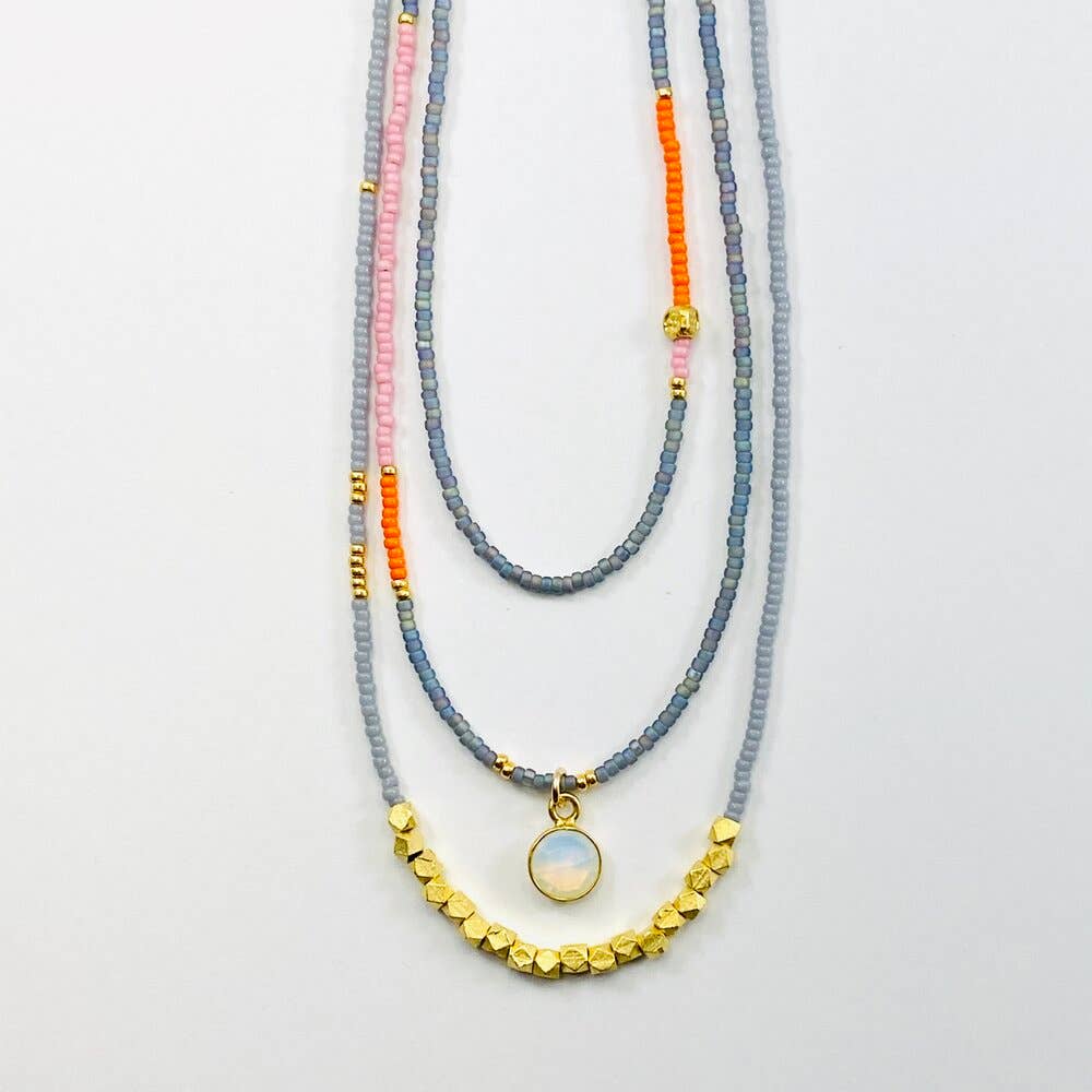 Sarah Crawford Handcrafted - Wholesale Jewelry Set - Grays Triple Beaded Necklace Set - Dotted Gold Nugget1