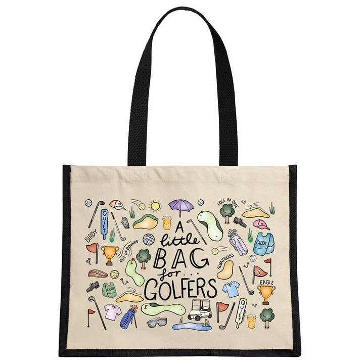 Una pequeña bolsa para golfistas Bolsa de yute crema y negra para venta al por mayor de Stubbs Mugs