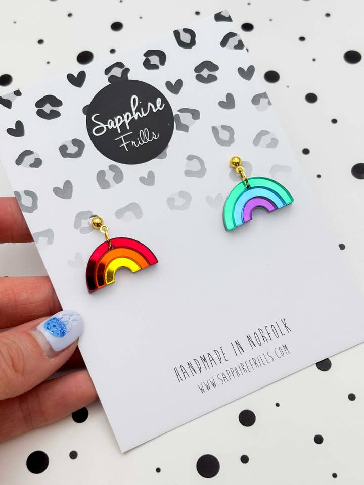 Medium Mismatch Mirror Rainbow Dangle Ball Stud Earrings for wholesale by Sapphire Frills Ltd