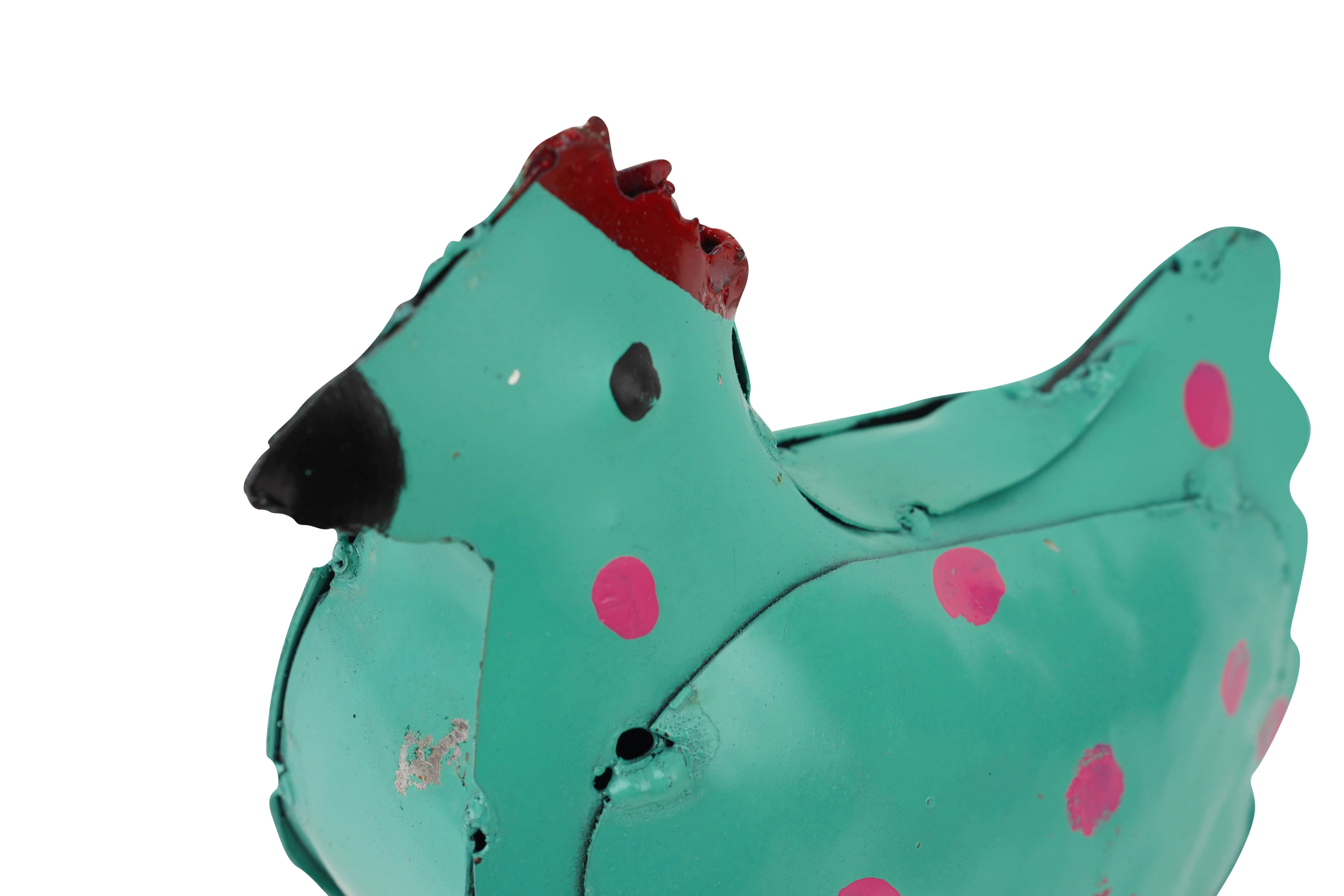 My Amigos Imports - Venta al por mayor Adornos/decoración de exteriores - Pollo de metal con lunares para jardín, mini escultura 20 x 13 x 8 cm5