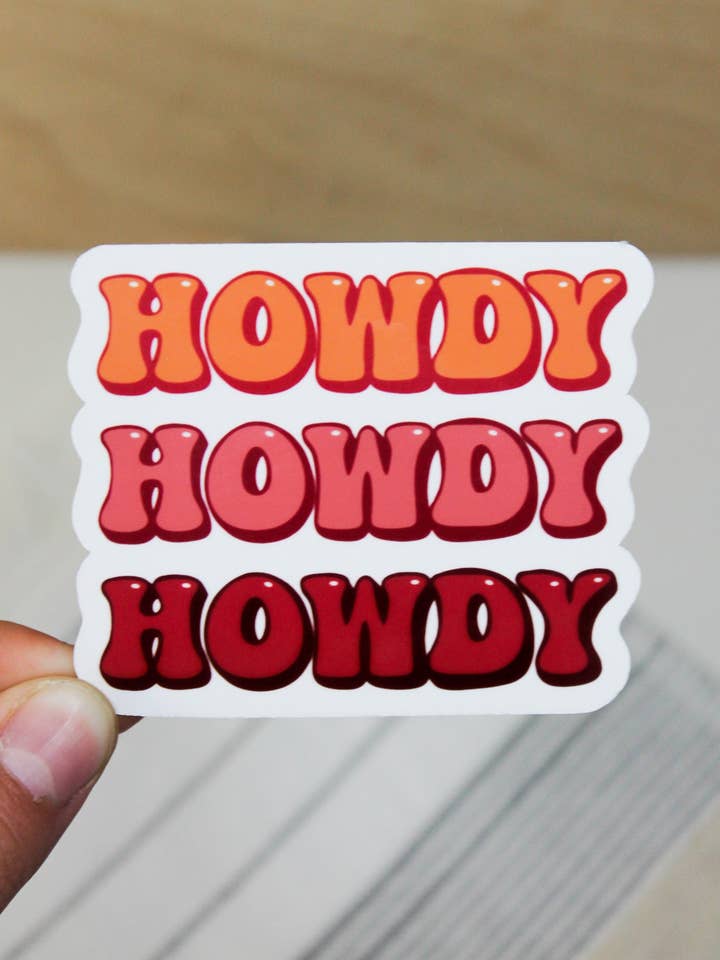 Howdy (Red) Die-Cut Sticker for wholesale by Western Coast Creations
