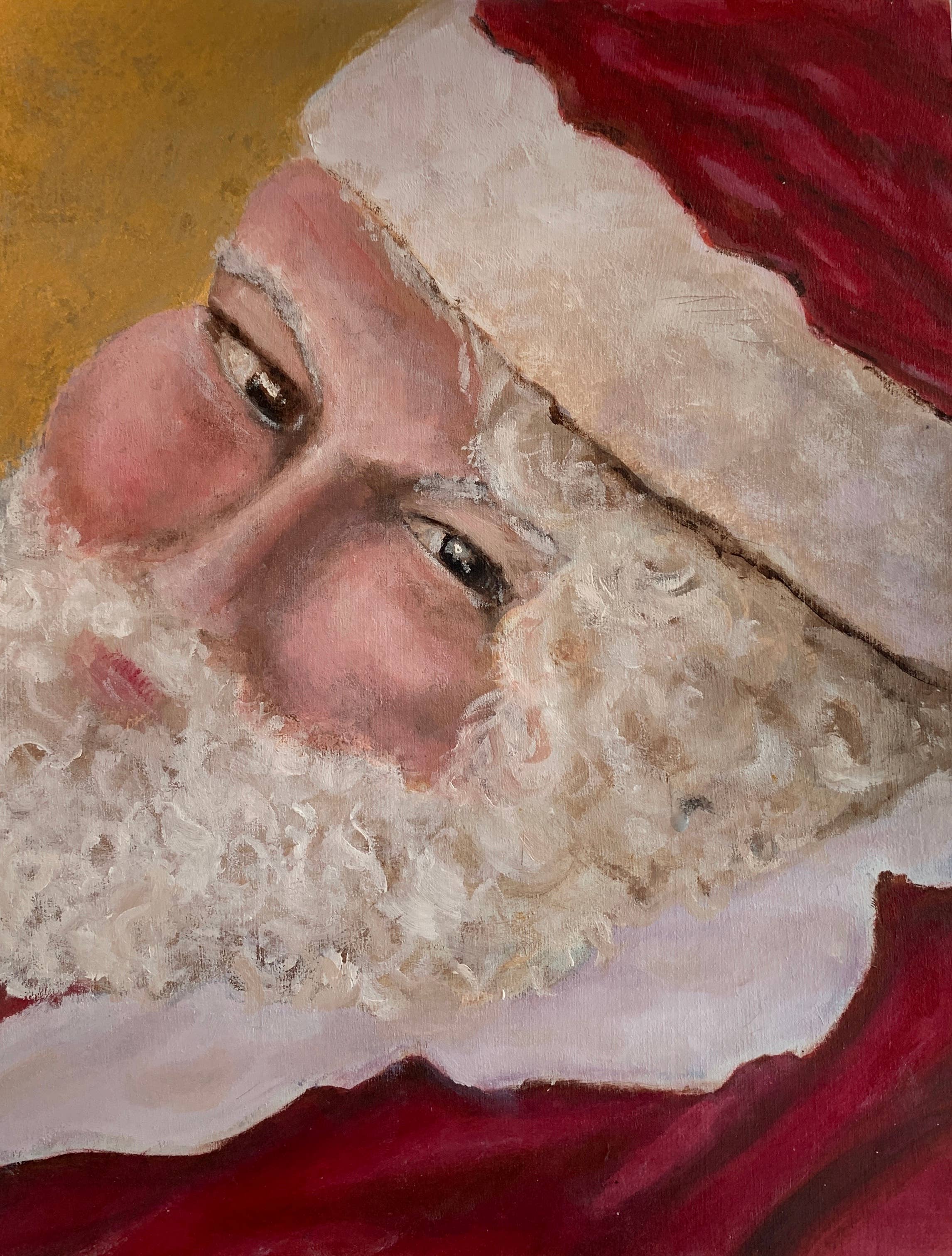 Laura K Aiken Studio - Wholesale Tea Towel - Holiday Cheerful Red Santa Claus Design Tea Towel1