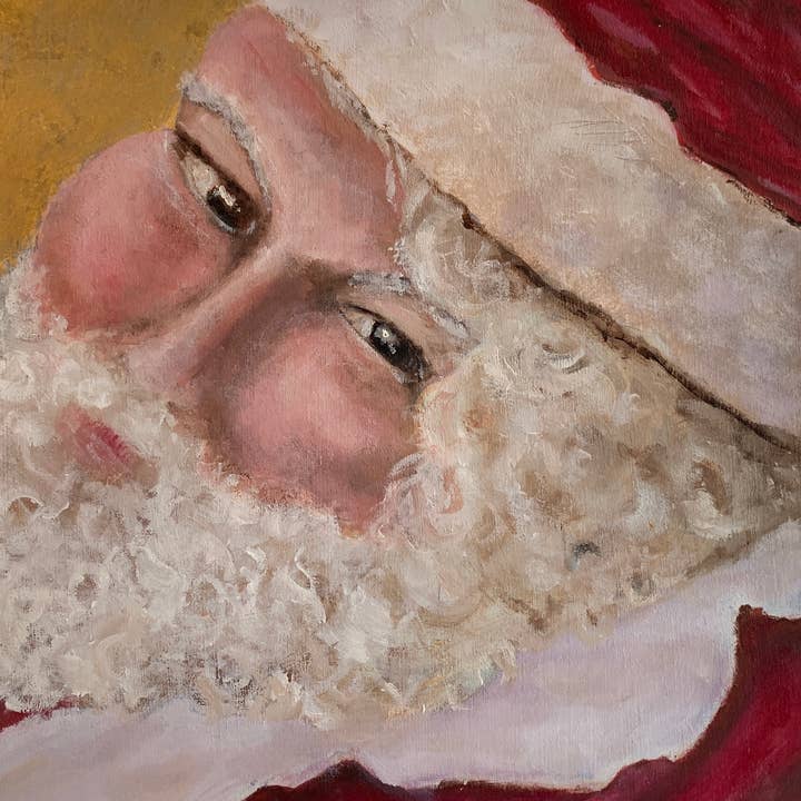 Laura K Aiken Studio - Wholesale Tea Towel - Holiday Cheerful Red Santa Claus Design Tea Towel1