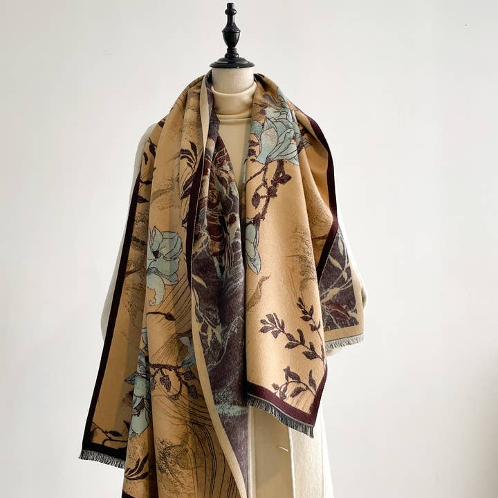 Winding River - Wholesale Wrap - Women's - Brown / Turq Prairie Rose Reversible Wrap0