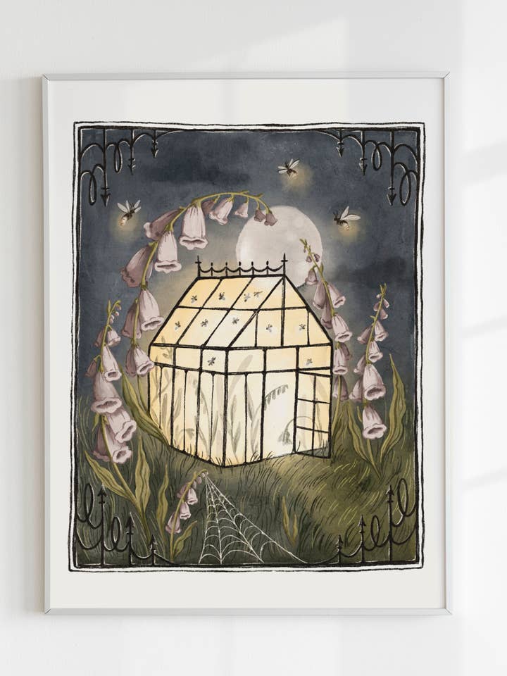 Garden Wall Art Print - Foxglove & Fireflies for wholesale by Fox & Fables
