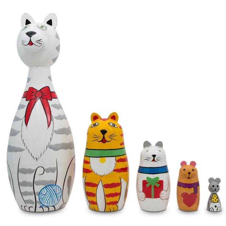 BestPysanky - Venta al por mayor Figura decorativa - Muñecos anidantes de madera Tabby, siameses y Maine Coon