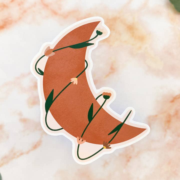 Crescent Moon Sticker | Floral Moon | Matte Weatherproof for wholesale by Raquel Illustration